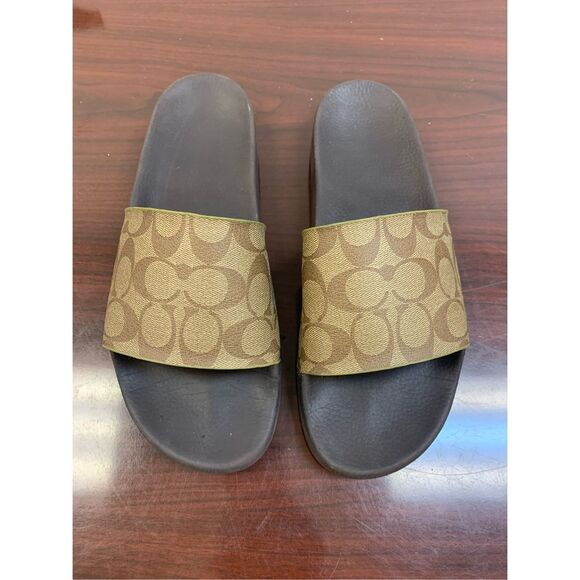 COACH Women's ULI Signature Sport Slide,Khaki/Black, Size 10 - Picture 1 of 5